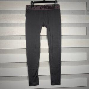 EUC Gymshark Leggings Women's Medium Dark Gray Purple Logo Waistband Yoga Run